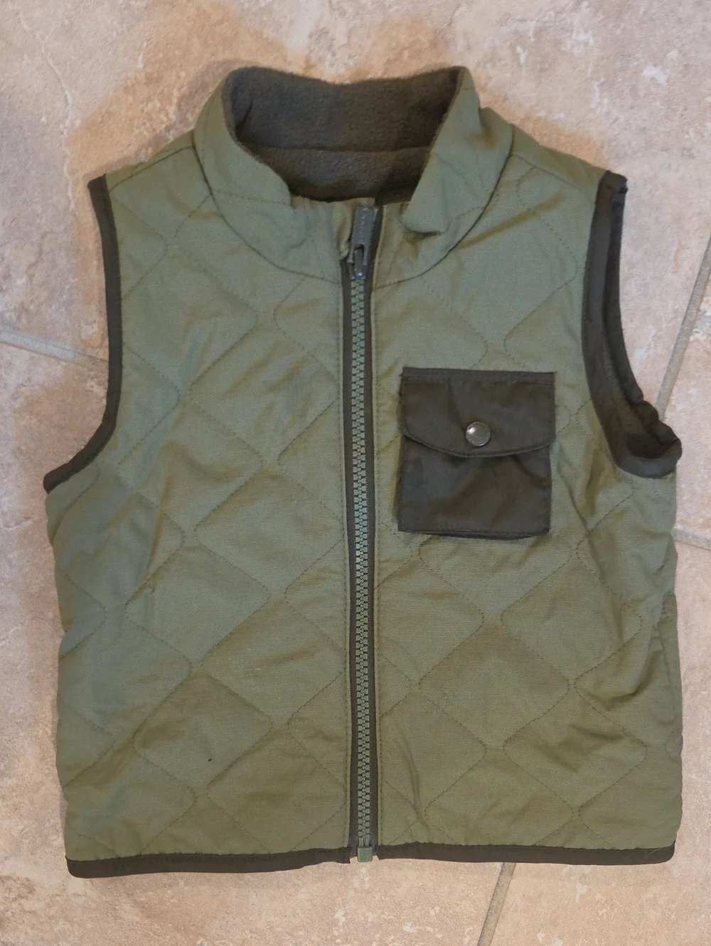 Old Navy Quilted Olive Green Vest with Dark Trim 18-24M